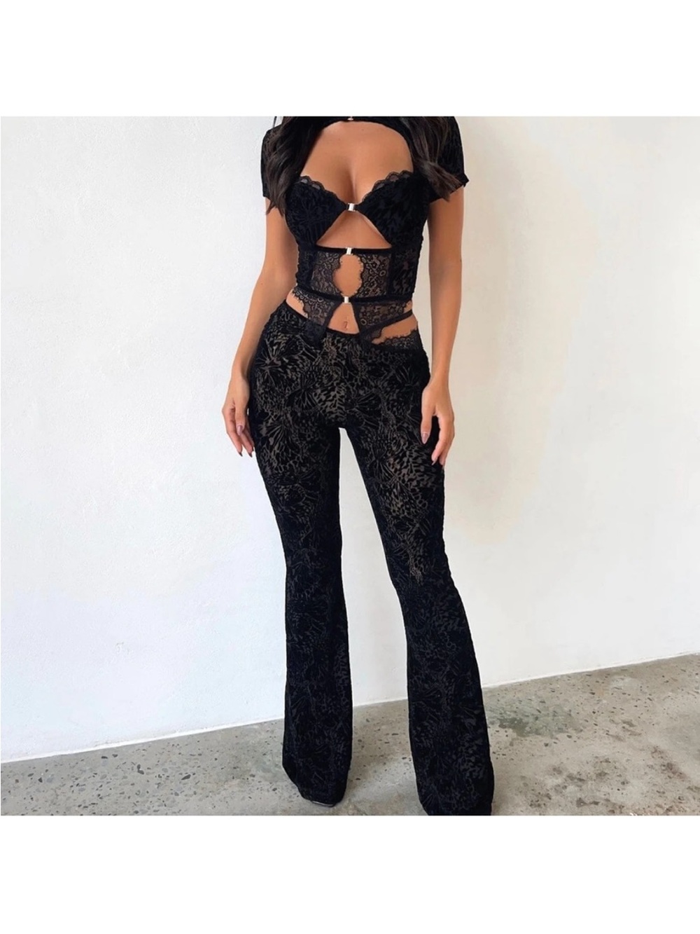 Black Lace High-Waist Flared set
